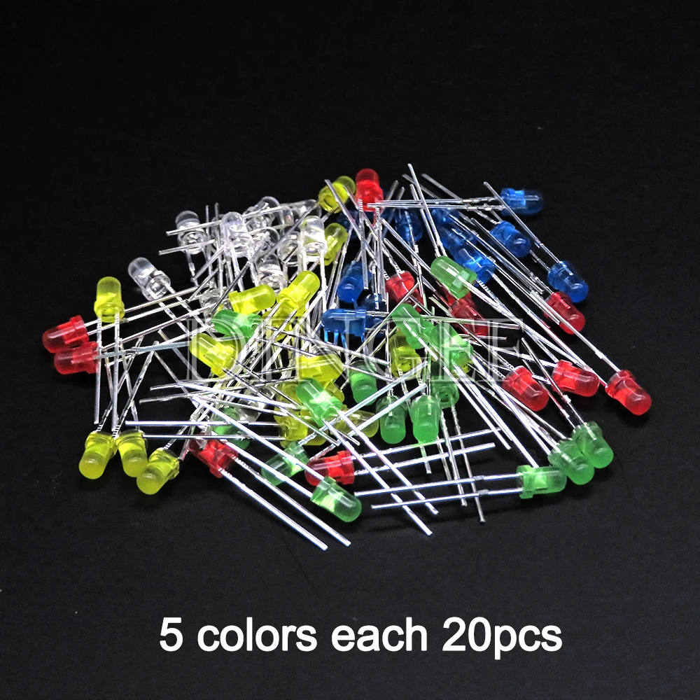 3mm 5mm LED Diode F3 F5 Sortiertes Kit Weiß Grün Rot Blau (100 Stück) – Bild 3