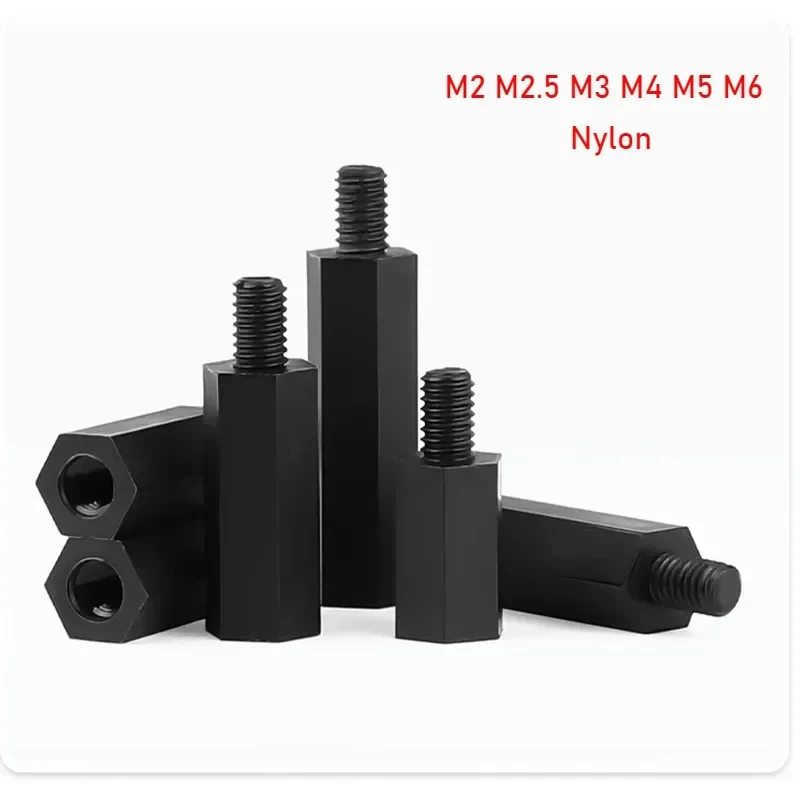 M2 bis M6 Schwarzer Sechskant-Nylon-Abstandshalter, Einzelkopf-Kunststoff-PCB-Isoliersäule