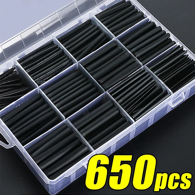 Schwarzes Schrumpfschlauch-Set, thermobeständiger Schlauch, Schrumpfdraht, Verpackung, elektrischer