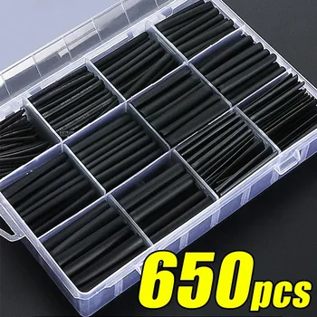 Schwarzes Schrumpfschlauch-Set, thermobeständiger Schlauch, Schrumpfdraht, Verpackung, elektrischer