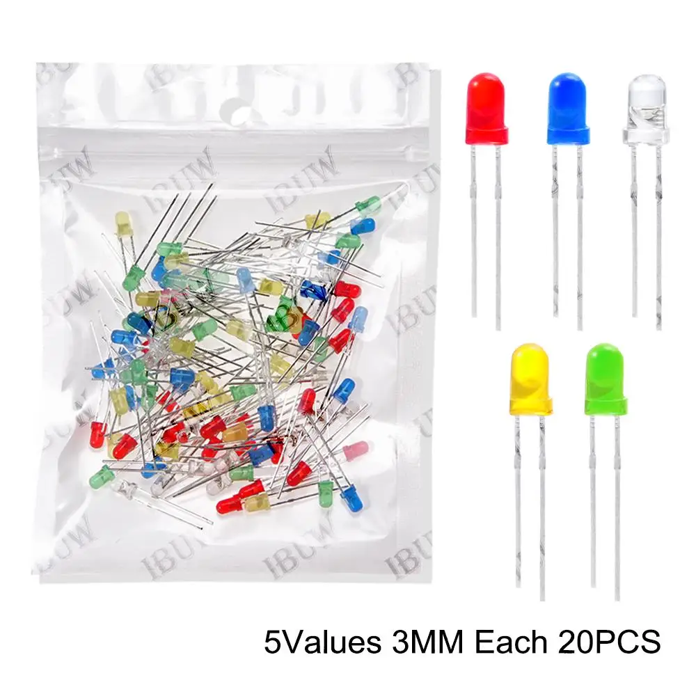 3MM 5MM F3 F5 LED-Dioden Sortiment Weiß Grün Rot Blau Gelb Orange Leuchtende LED-Lichtemittierende Dioden