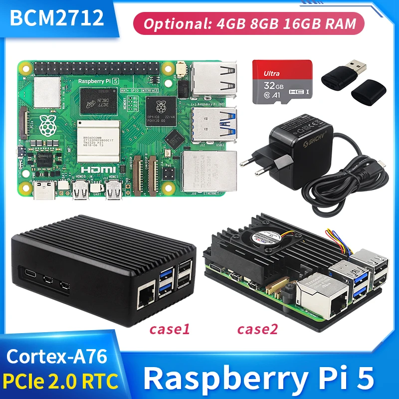 Raspberry Pi 5 4g 8g ram bcm2712 2,4 ghz video core vii gpu 4 kp60 pcie 2,0 rtc optionales gehäuse lüfter