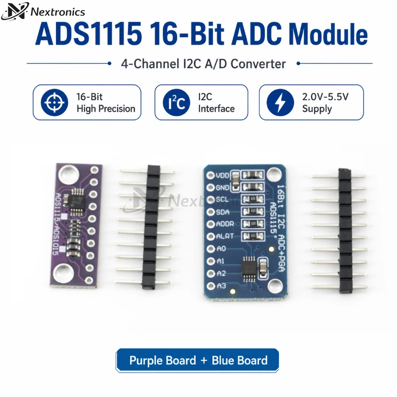 ADS1115 16 Bit I2C ADC 4-Kanal-Analog-zu-Digital-Wandlermodul PGA 2,0V-5,5V für Arduino RPi