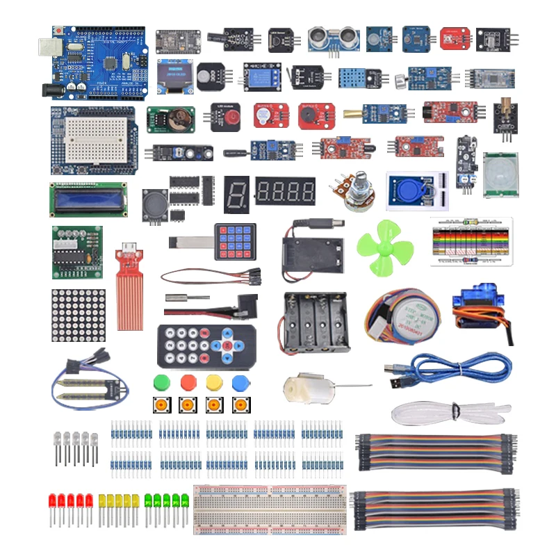 Super Starter-Kit mit WLAN-Modul, 130-Motor, HC-SR501, 1602, Relais, Wassersensor, HC-SR04, RGB-Modul