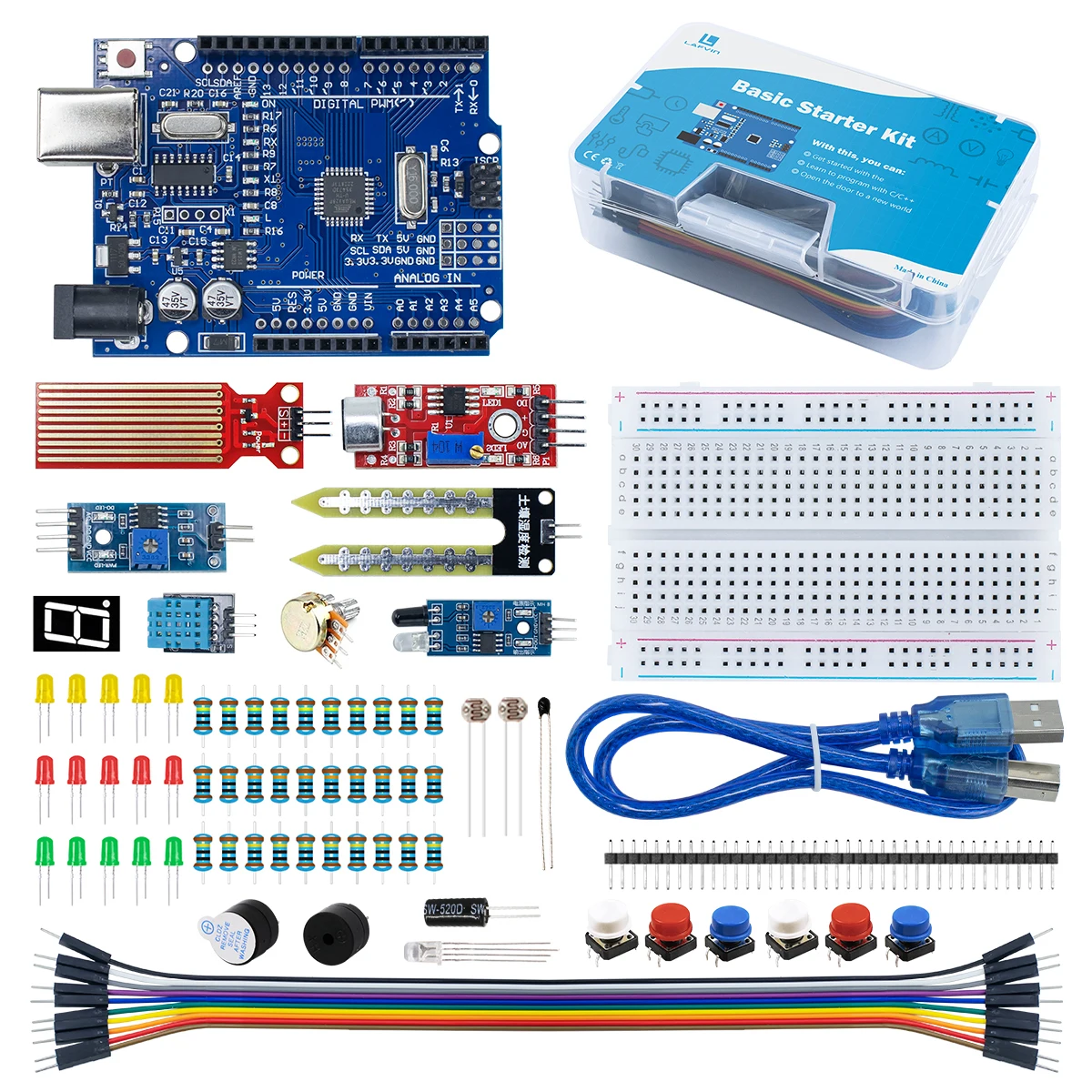 Grundlegendes Starter-Kit für Arduino Uno R3-Projekte, elektronisches Komponenten-Kit mit R3-Platine