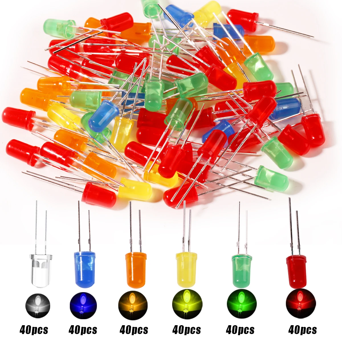 5-mm-LED-Dioden-Sortimentsset, lichtemittierend, F5, Weiß, Grün, Rot – Bild 5