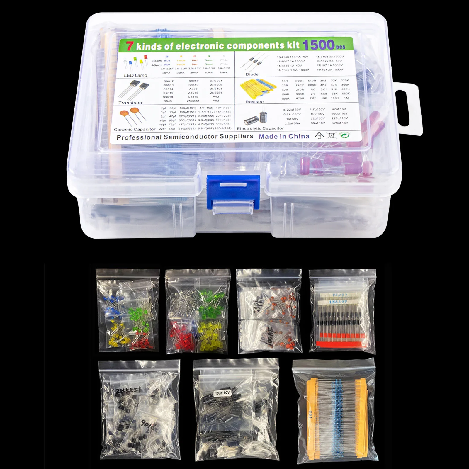 Elektronik komponenten Sortiment Kit Kondensatoren LED (1500 Stück) – Bild 4