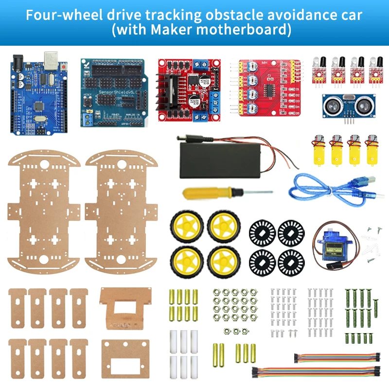 4WD Smart Robot Car Chassis Kit mit Ultraschallvermeidungsverfolgung für Arduino DIY Complete Kit