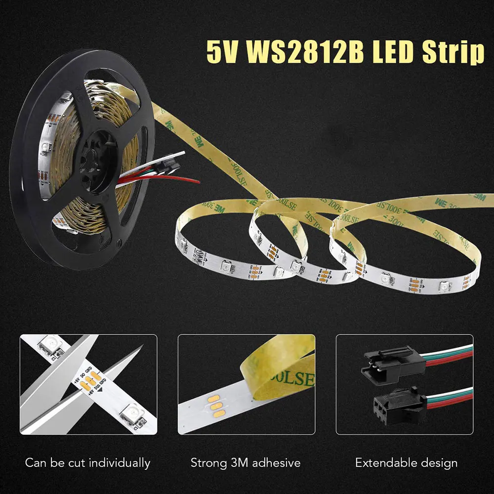 5V WS2812B LED-Streifenlicht 30/60/74/96/144LEDs/m Schwarz/Weiß PCB – Bild 3