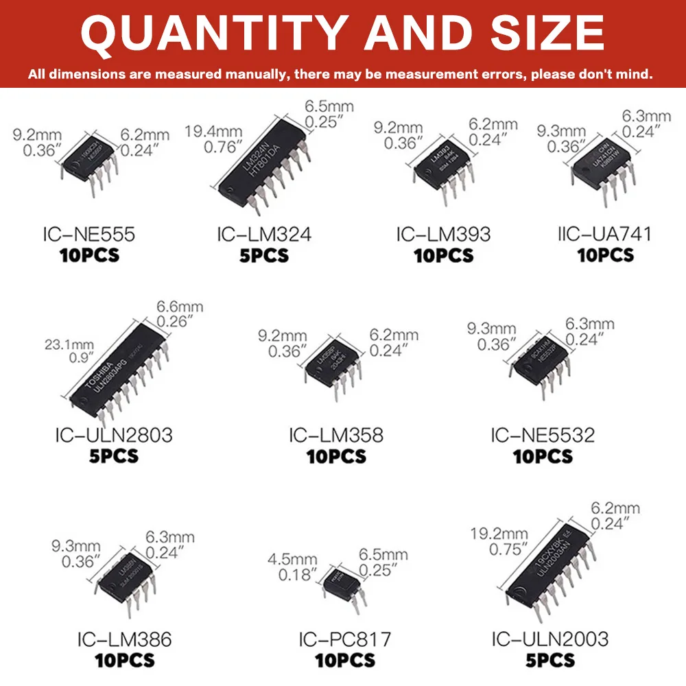 IC-Chip-Kit DIP Integrierte Schaltkreise NE555 LM324 LM358 (85 Stück) – Bild 5