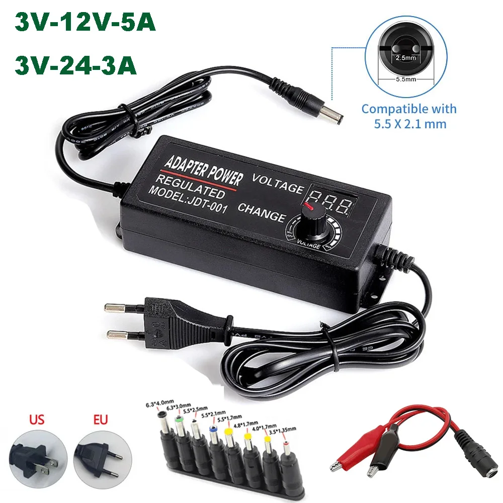Einstellbares AC-zu-DC-Netzteil 3V 5V 6V 9V 12V 15V 18V 24V 3A 5A Universal-Netzteil 8-Pin DC 48W 60W 72W