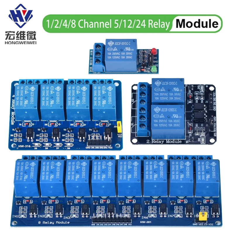 DC 5 V 12 V 24 V 1 2 4 6 8-Kanal-Relaismodul-Board-Abschirmung mit Optokoppler/Hoch- und Low-Level-Trigger