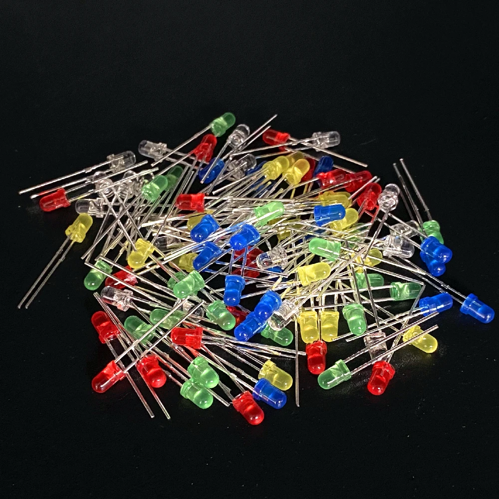 3 mm LED-Dioden, 3 mm, sortiertes Kit, Weiß, Grün, Rot, Blau, Gelb, Orange, Rosa, Lila, warmweiß (100 Stück)
