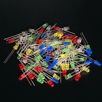 3 mm LED-Dioden, 3 mm, sortiertes Kit, Weiß, Grün, Rot, Blau, Gelb, Orange, Rosa, Lila, warmweiß (100 Stück)