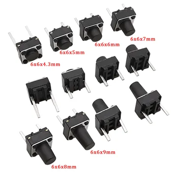 Mikro-Tastschalter Momentaner Takt-DIP-Schalter 2-polig 6 x 6 mm Mikro-Drucktastenschalter Höhe 5 mm 6 mm 7 mm