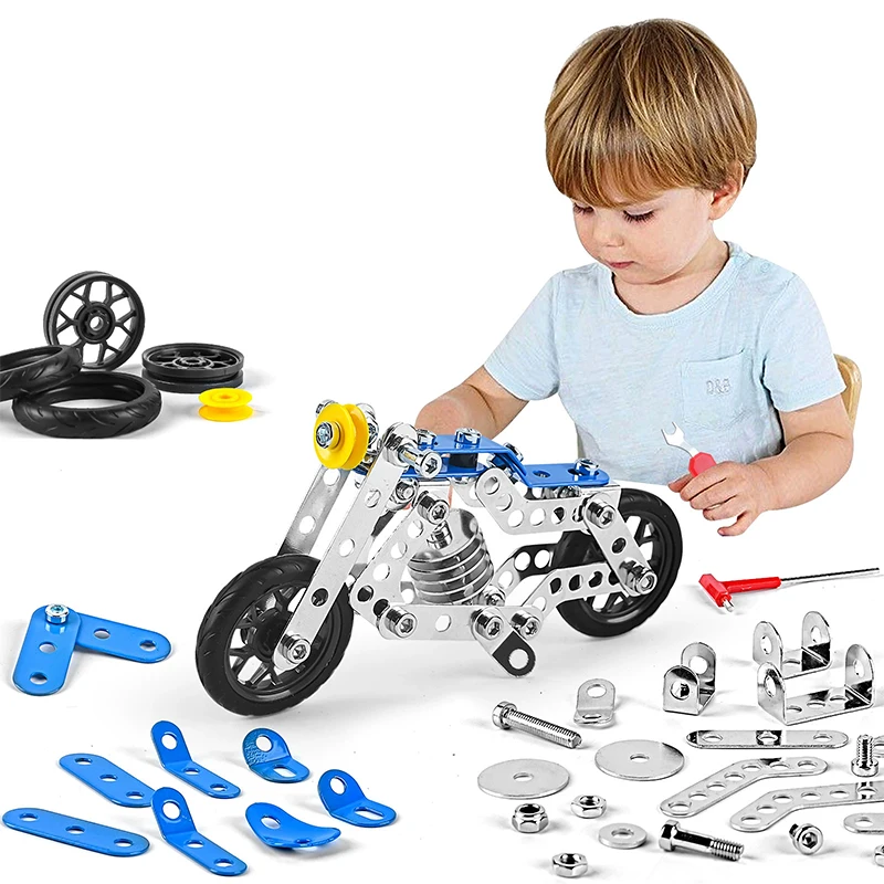 Kinder Metall Gebäude Militär Serie Montage Spielzeug Erektor Set Variable Multi Form Rennwagen Motorrad