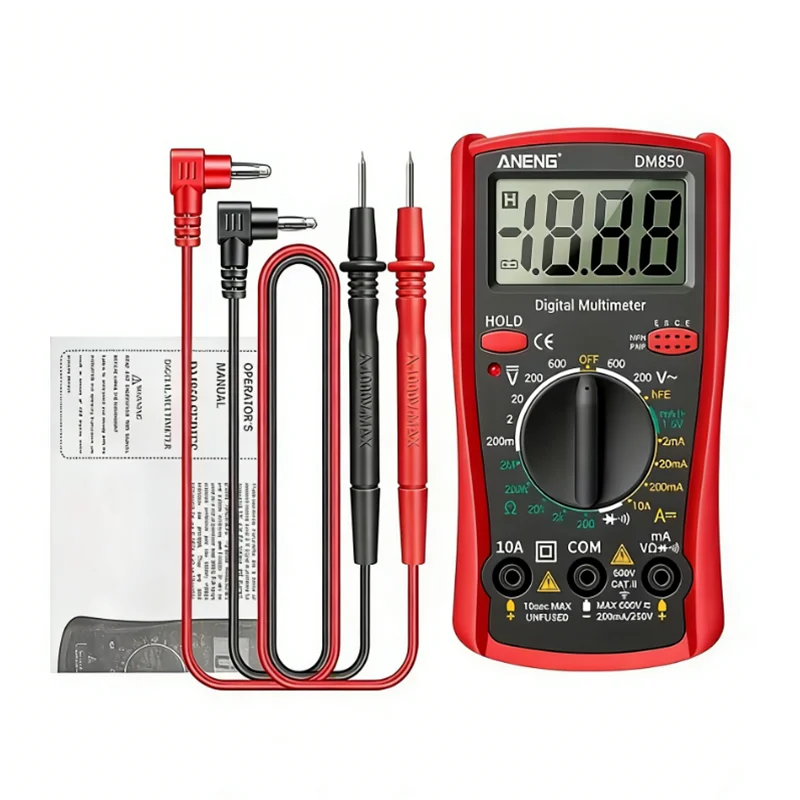 DM850 Professionelles Digitalmultimeter 1999, Auto-AC/DC-Spannungsprüfer, Ohm, Strom, Amperemeter, Prüfspitze