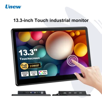 Unew 13,3" Raspberry Pi Touch Monitor 1920x1080 IPS Eingebauter Lautsprecher 4 USB HDMI Typ-C DVI VGA