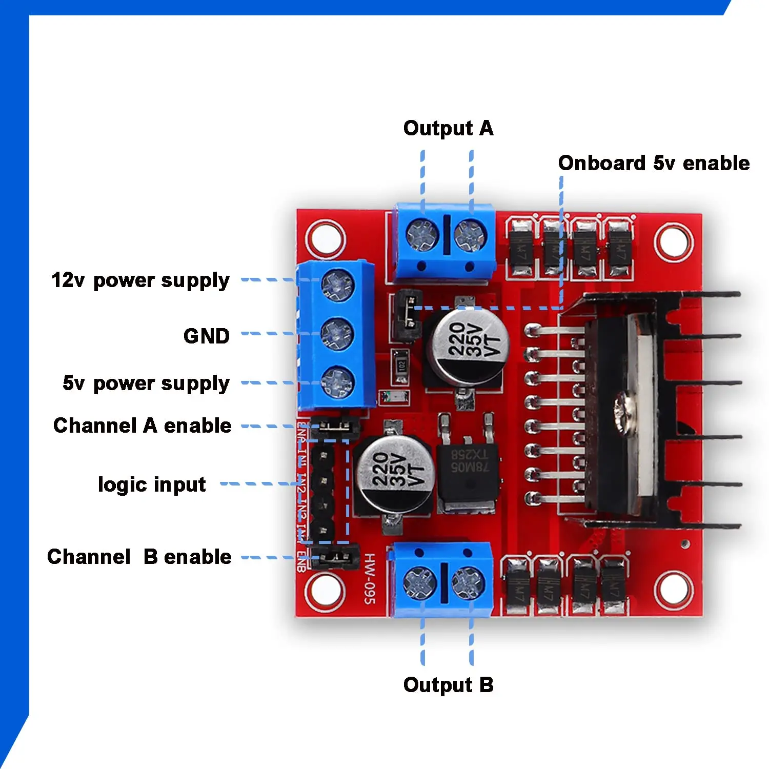 L298N Motorsteuerplatine L298 Modul für Arduino Dual H-Brücke DC – Bild 3