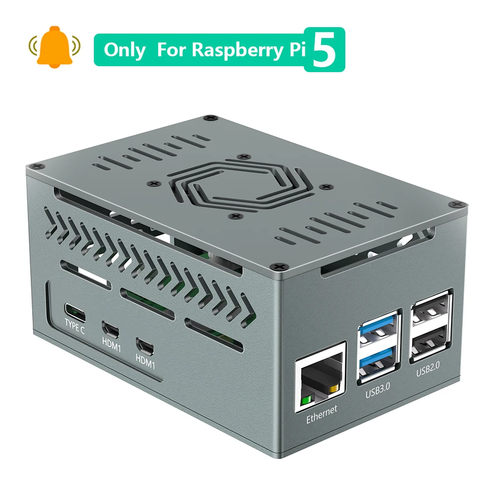 Raspberry Pi 5, Aluminiumgehäuse, unterstützt Raspberry Pi 5 Active Cooler, Metallgehäuse mit 4010-PWM-Lüfter