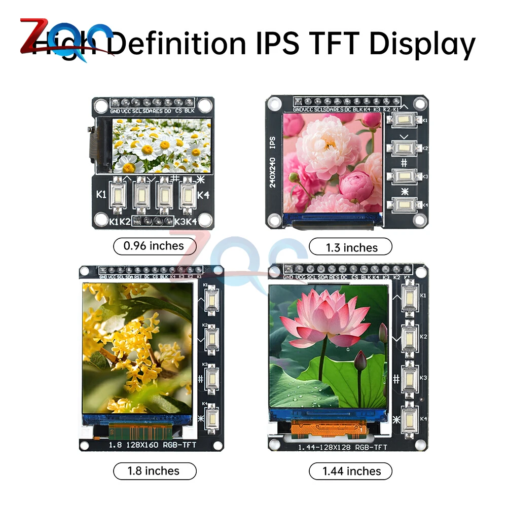 0,96/1,3/1,44/1,8 Zoll TFT IPS Farbbildschirm LCD-Anzeigemodul mit 4 Tasten ST7735 / ST7789