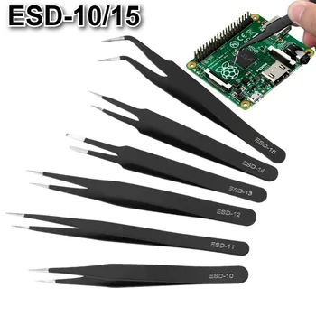 Pinzetten-Set aus rostfreiem ESD-Edelstahl, professionelle Elektronik-Reparaturwerkzeuge (6 Stück)