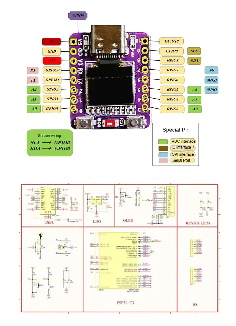 ESP32-C3 Entwicklungsboard mit 0,42 Zoll OLED-Modul Keramikantenne – Bild 4