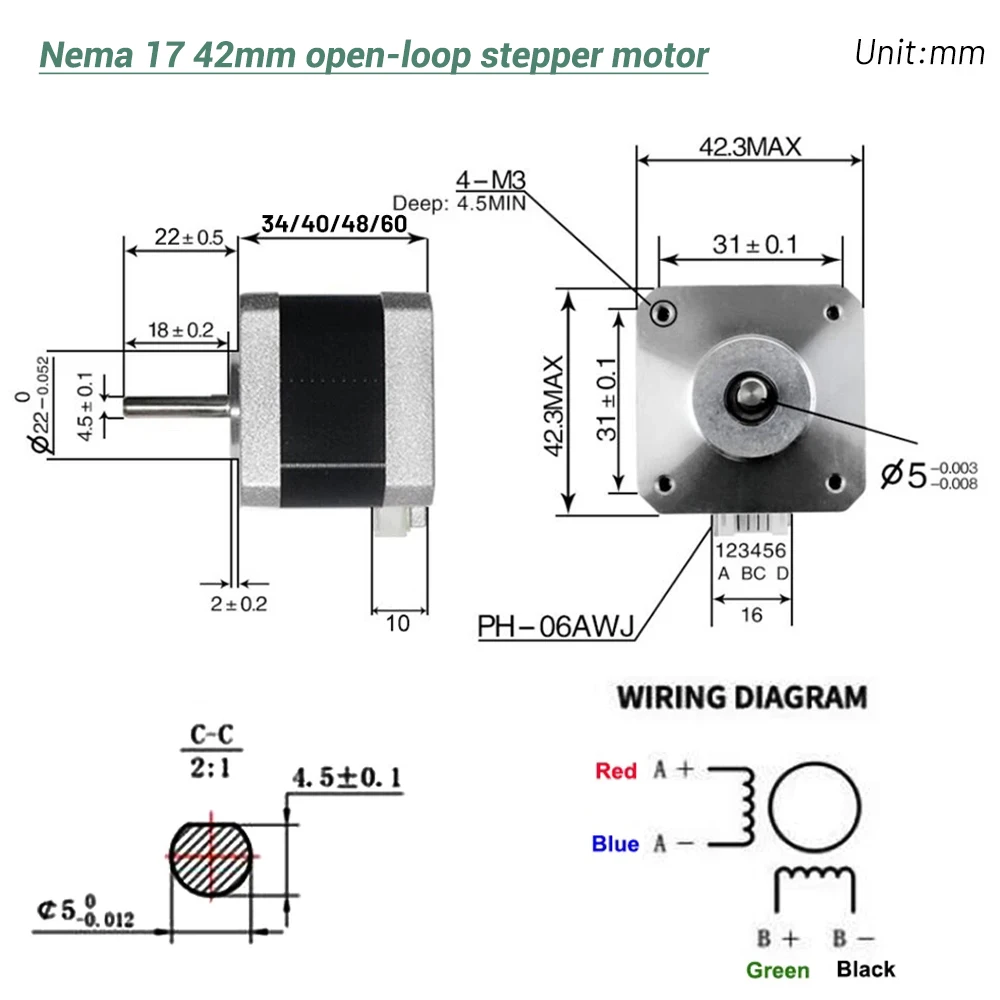 Nema17 Schrittmotor 42 Motor 4-Leiter 0,28Nm/0,42/0,56Nm/0,7Nm 1,8 – Bild 3