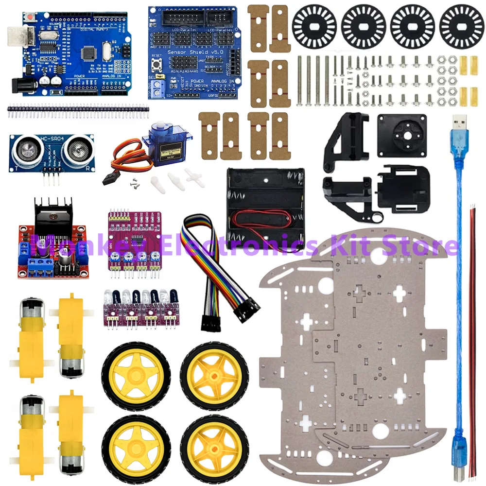 Smart Car Kit 4WD Smart Robot Car Chassis Kits Auto mit Geschwindigkeitsencoder und Batteriekasten DIY