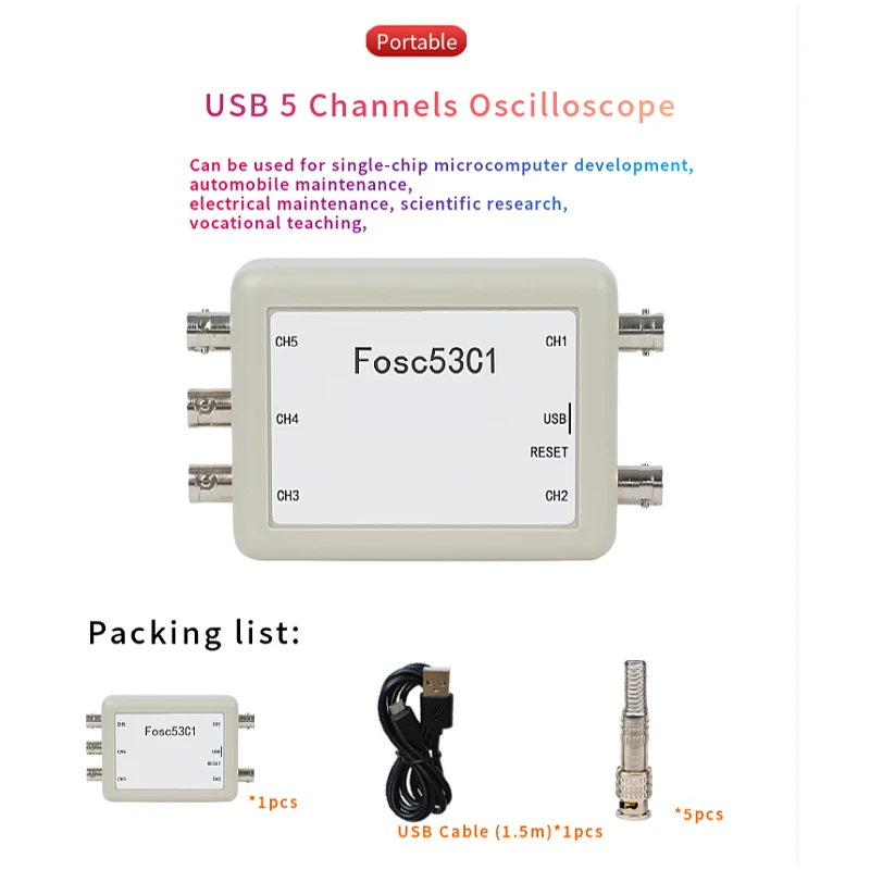 USB 5-Kanal-Oszilloskop, datensynchrone Erfassung, Abtastrate, 1 MHz – Bild 5