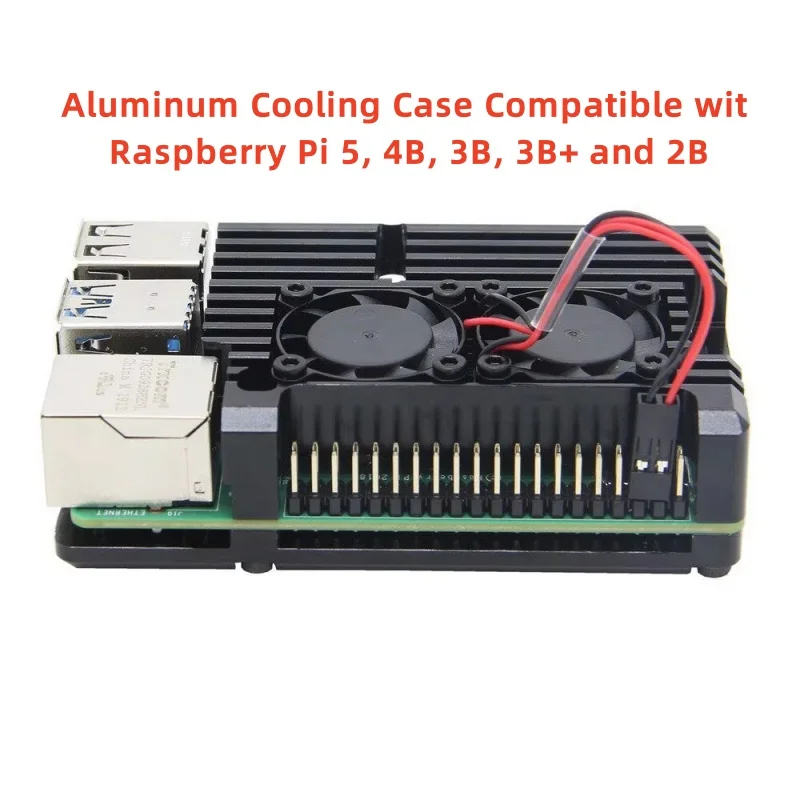 Aluminium-Kühlgehäuse mit zwei Lüftern für Raspberry Pi 5, RPi 4B, RPi 3B/3B+ und RPi 2B, Raspberry Pi Kühlkit