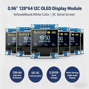 0,96 Zoll OLED-Displaymodul I2C IIC 128x64 SS-D-1306 3,3V-5V Blau/Blau-Gelb/Weiß für Arduino ESP32 ESP8266
