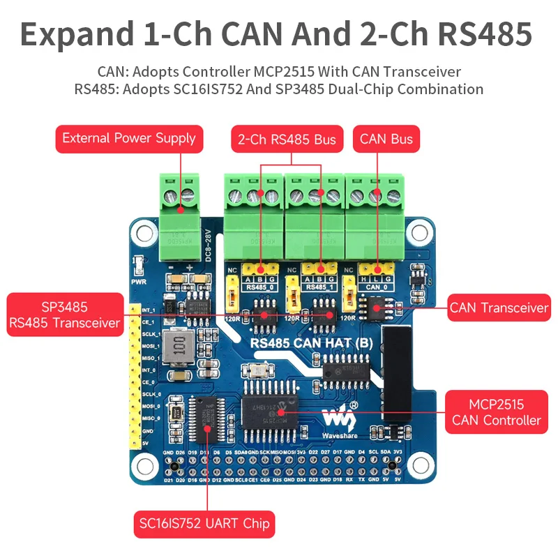 Raspberry Pi rs485 kann Hut (b) 2-ch rs485 1-ch kann Isolation schutz – Bild 3
