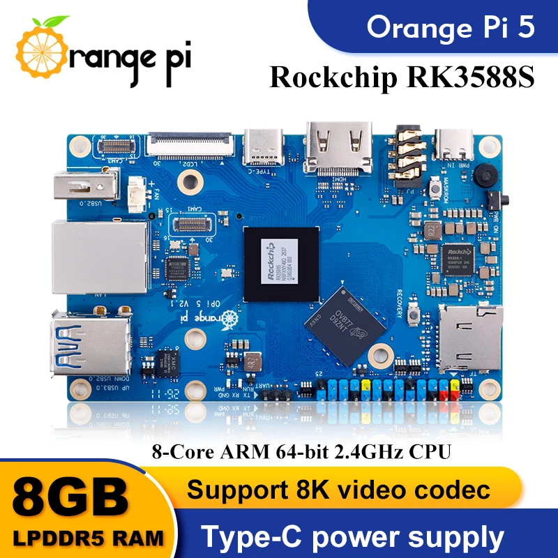 Orange Pi 5 8GB RAM V2.1 Version Einplatinen-Computer RK3588S LPDDR5 Unterstützt 8K-Video Orange Pi5