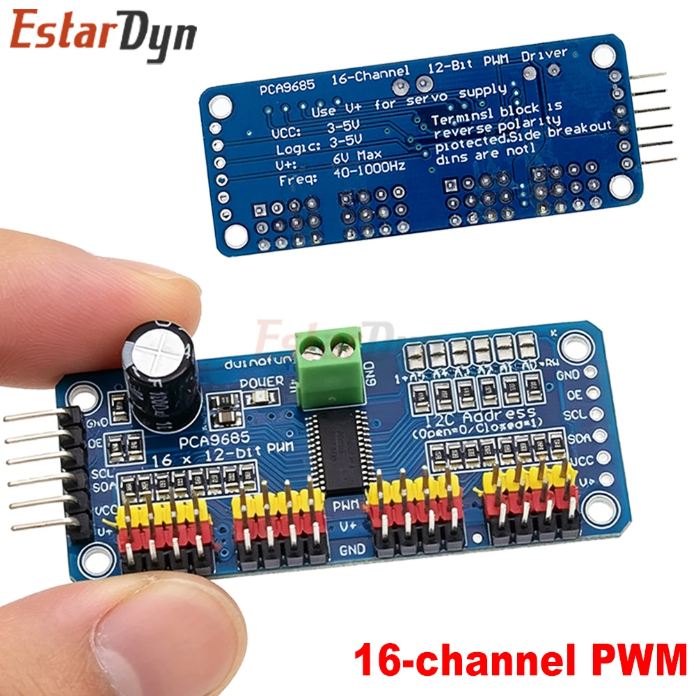 Estardyn PCA9685 16-Kanal 12-Bit PWM Servo-Treiber I2C-Schnittstelle Breakout-Board-Modul für Raspberry Pi