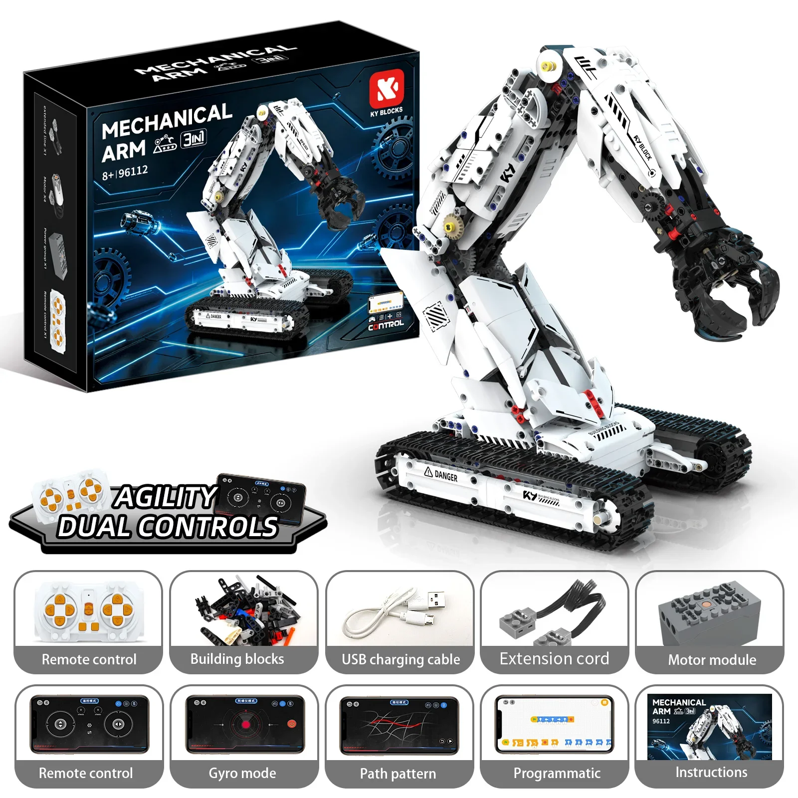 3-in-1 Programmierbarer Mechanischer Roboterarm Baukasten - Ferngesteuerter Programmierbarer Panzer mit Ketten