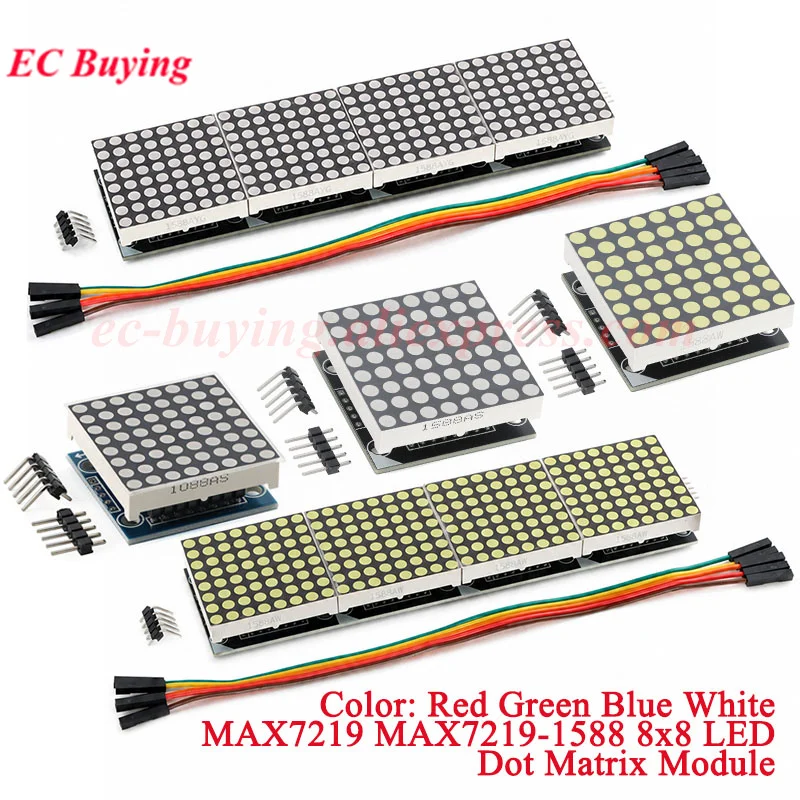 MAX7219 1588 Dot-Matrix-LED-Digitalanzeige 4-in-1 8x8 Dot-Matrix-Modul Display Rot Grün Weiß Blau Farbe
