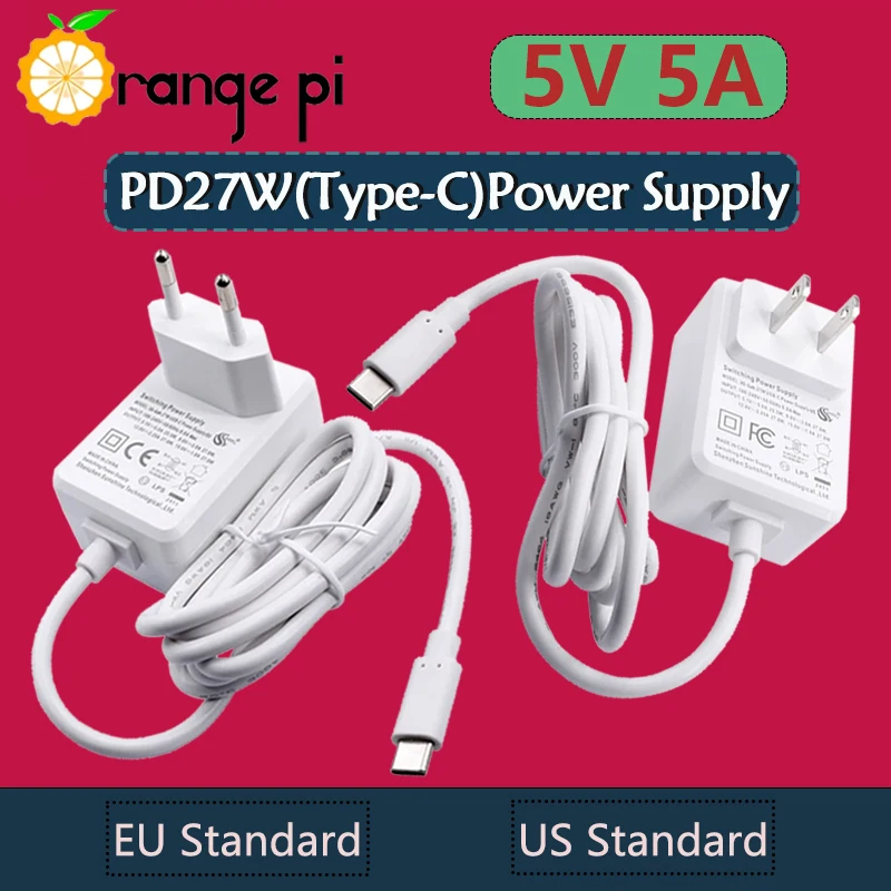 Orange Pi 5V5A Typ-C EU/US-Netzteil für Orange Pi 5 Pro/Plus/Ultra, Netzteil-Ladegerät