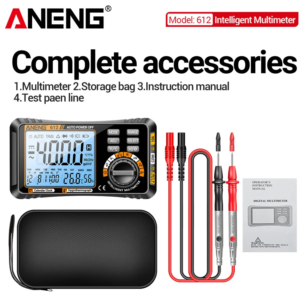 612 613 Smart Multimeter Echtzeit Power-off Mess Tester AC/DC Amperemeter Voltmeter 4000 Zählen Digital