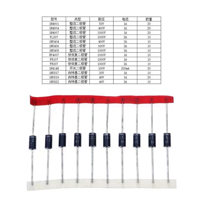 14-Werte-Schottky-Dioden-Sortiment-Set mit schneller Schaltung 1N4001 – Bild 4