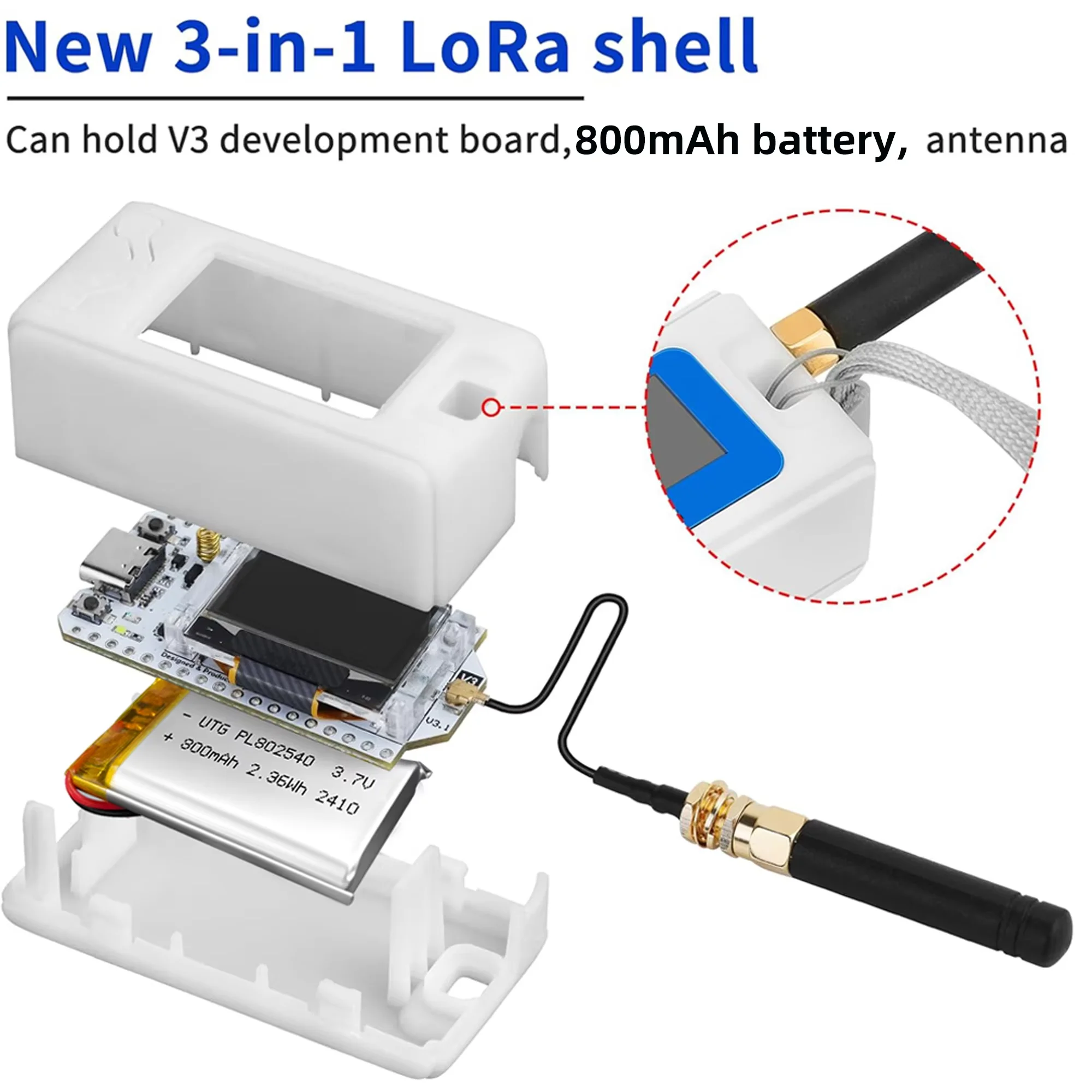 Heltec V3 LoRa 32 mit Gehäuse ESP32-S3 SX1262 Meshtastic Meshcore Node – Bild 2