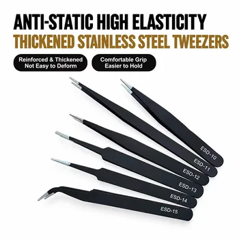 Präzisions-Pinzetten-Set, ESD-antistatische Edelstahl-Pinzetten, Reparaturwerkzeuge (6 Stück)