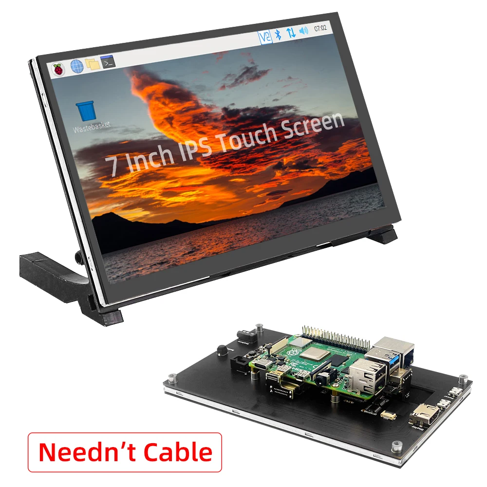 Raspberry Pi 5 7 Zoll Touchscreen IPS 1024x600 HD LCD HDMI-kompatibles Display für RPI 4B 3B+ OPI 5 AIDA64 PC