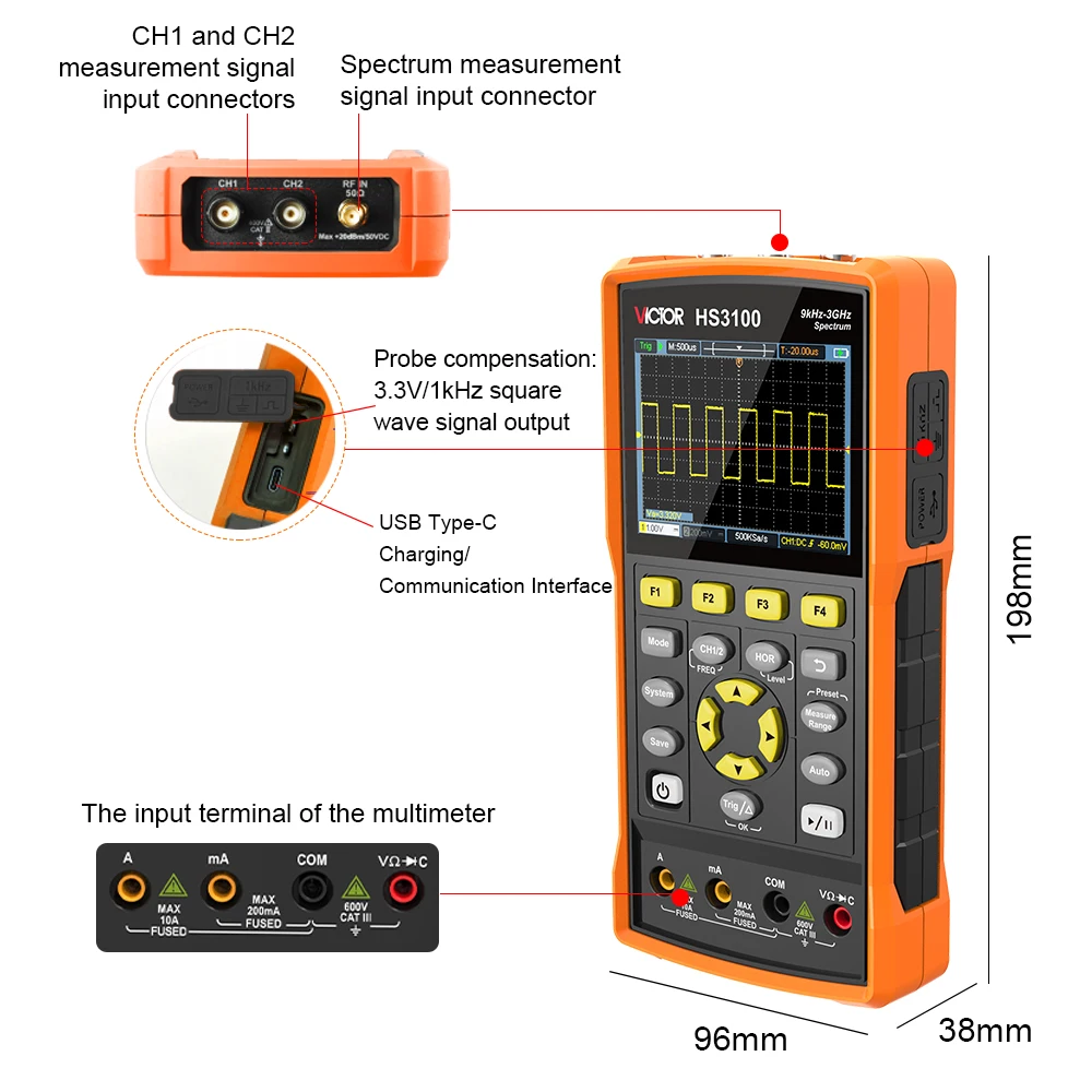 VICTOR 3-in-1 Spektrumanalysator Zweikanal-Oszilloskop Multimeter – Bild 4