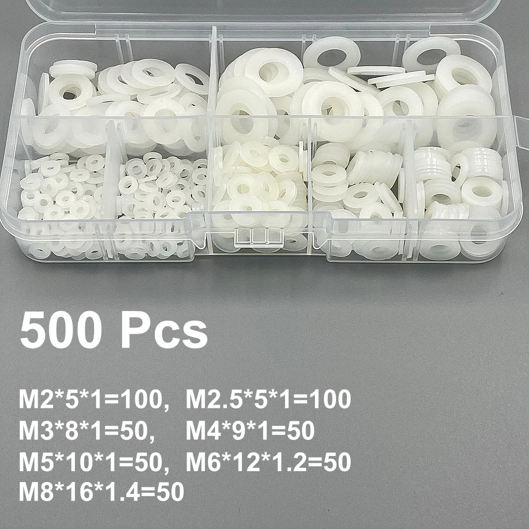 Weiße und schwarze Nylon-Unterlegscheiben M2 M2,5 M3 M4 M5 M6 M8 PA66 (500 Stück)