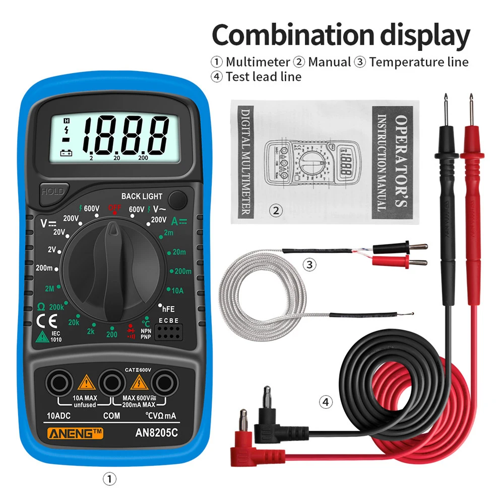 LCD-Digital multimeter AC/DC-Ampere meter Volt Ohm Test messer an8205c – Bild 6