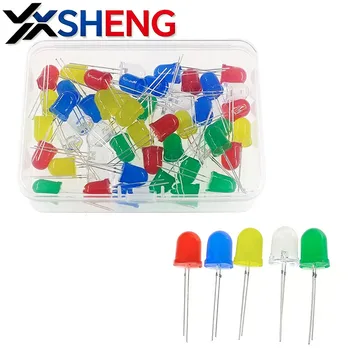 10 mm LED-Dioden-Sortiment-Set F10 Leuchtdioden Rot Gelb Blau Weiß Grün DIY Elektronikkomponenten (50 Stück)