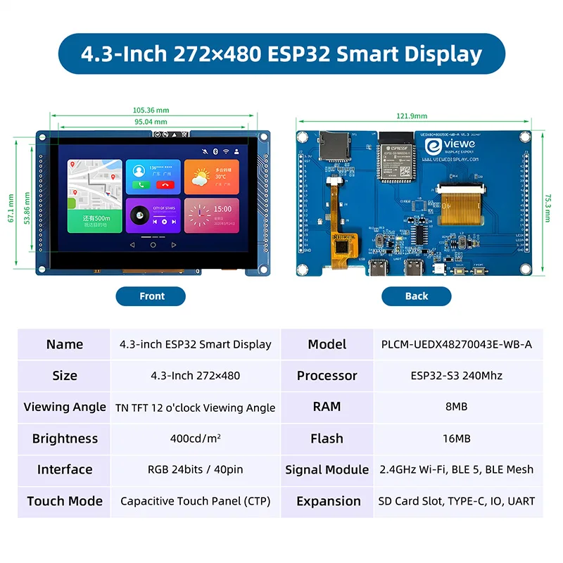 ESP32 S3 LVGL Entwicklungsboard mit 4,3 Zoll 480*272 Kapazitivem – Bild 2