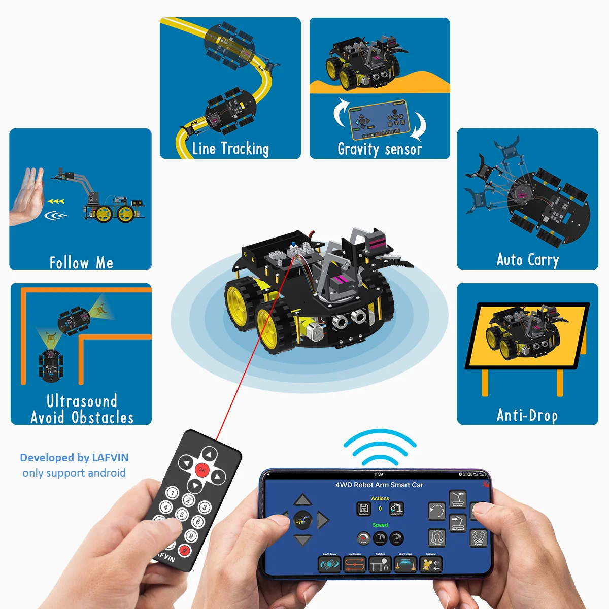 Mechanisches 4WD-Roboterarm-Auto-Set für Arduino, intelligentes – Bild 4