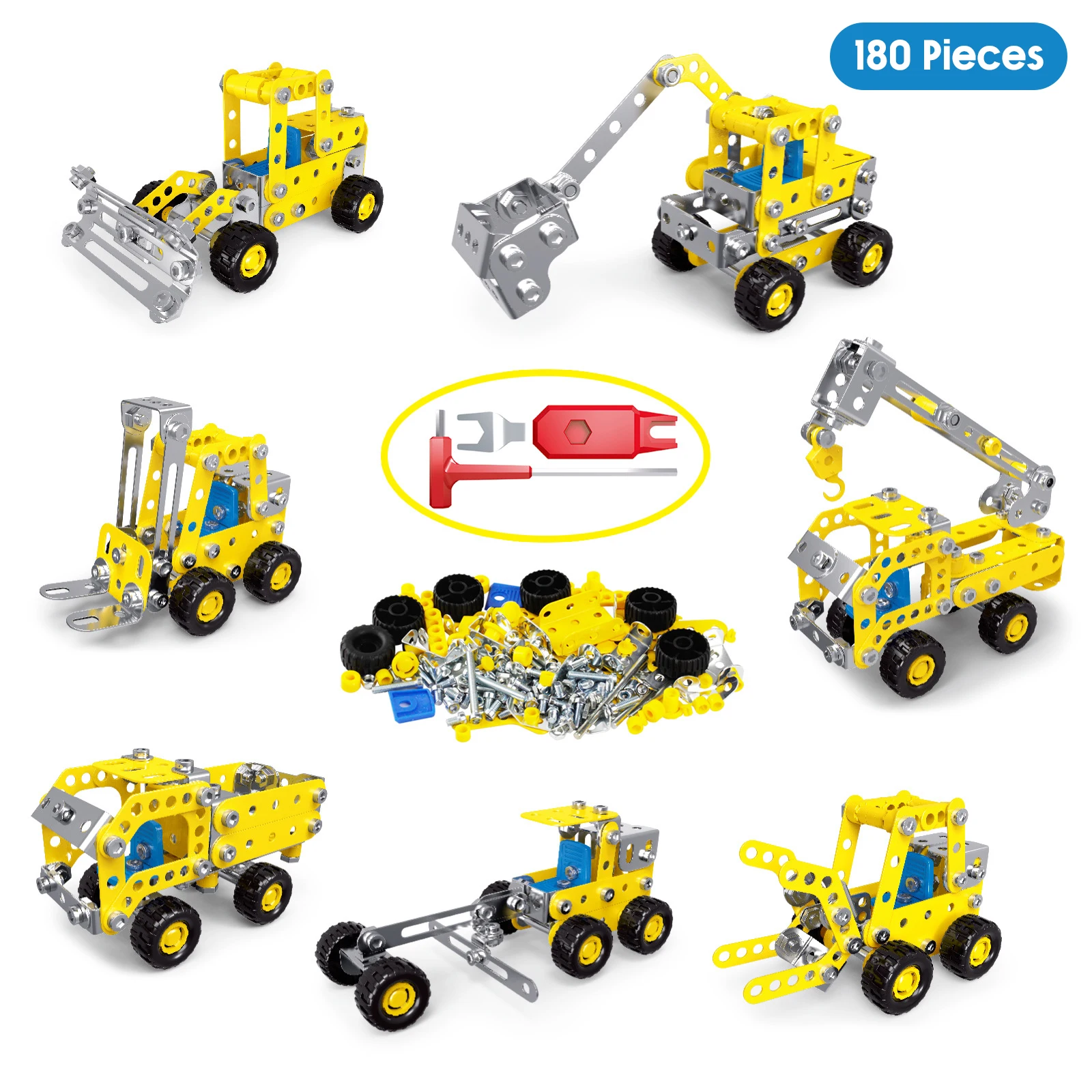7-in-1 Metall-Baufahrzeug-Bausatz DIY Legierungs-Konstruktions-LKW Montage-Bausteine Pädagogisches